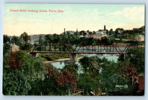 Paris Ontario Canada Postcard Grand River Looking South Railroad c1905 Antique