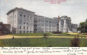 1903 Insane Asylum, State Hospital for Insane, Lincoln, NE, Old Postcard