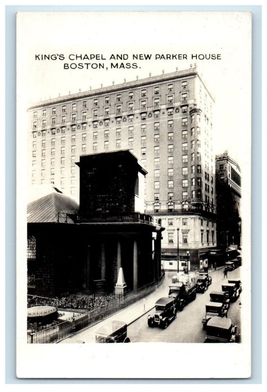King's Chapel And New Parker House Cars Boston MA RPPC Photo Antique Postcard