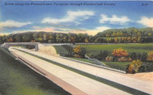 PENNSYLVANIA 1940s Postcard Pennsylvania Turnpike through Cumberland County