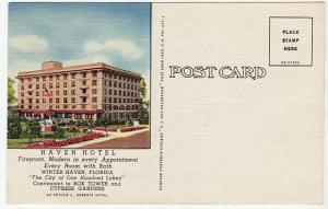 FL  WINTER HAVEN   HAVEN HOTEL  linen postcard