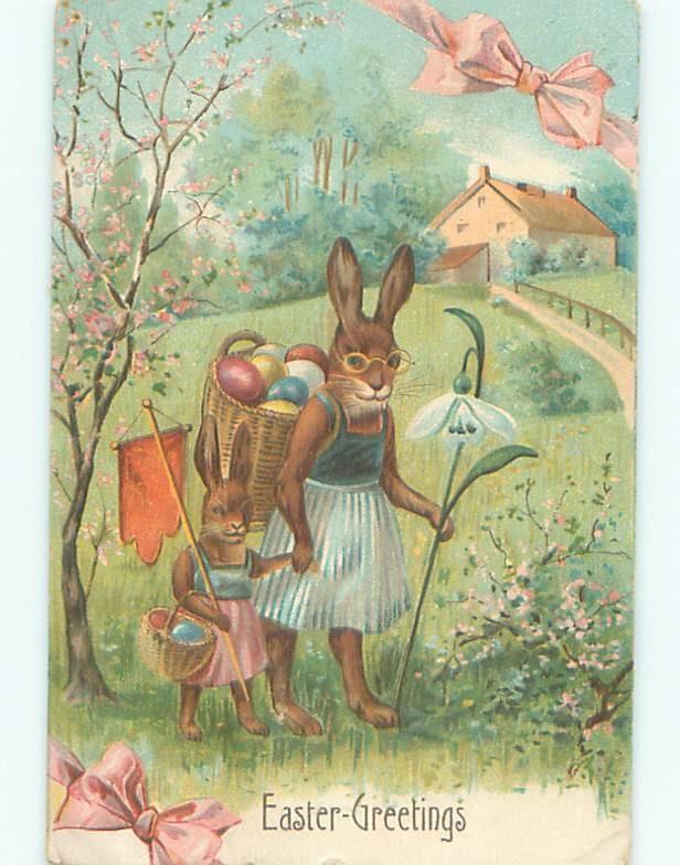 Pre-Linen Easter HUMANIZED BUNNY RABBIT WEARING CLOTHES AND GLASSES AB3318