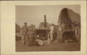 WWI Soldiers in Germany 1918 Cook Wagon Mess Set Up Real Photo Postcard