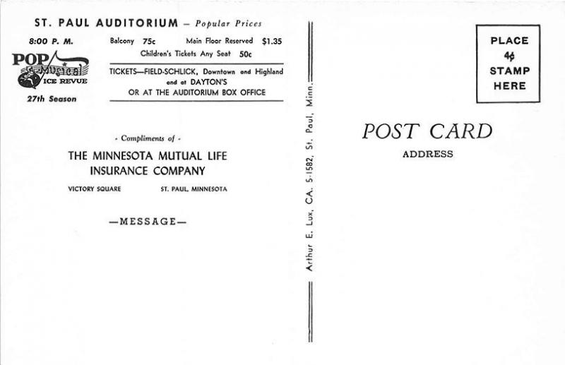 St Paul MN Original Fabulous Musical Ice Skating Revue Poster Postcard