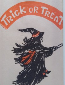 Halloween Candy Goodie Loot  Bag Witch Flying On Broom Trick Or Treat Fantasy