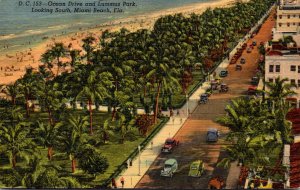 Florida Miami Beach Ocean Drive and Lummus Park Looking South 1945 Curteich