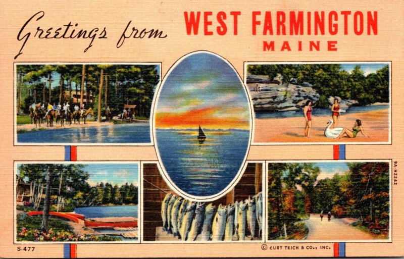 Maine Greetings From West Farmington Multi View 1941 Curteich