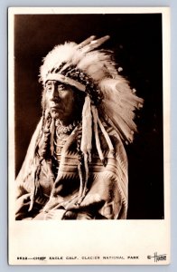 J96/ Native American Indian RPPC Postcard Glacier Park Park Eagle Calf 107