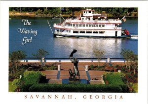 Savannah, GA Georgia  WAVING GIRL STATUE Riverboat~Paddlewheel Boat 4X6 Postcard