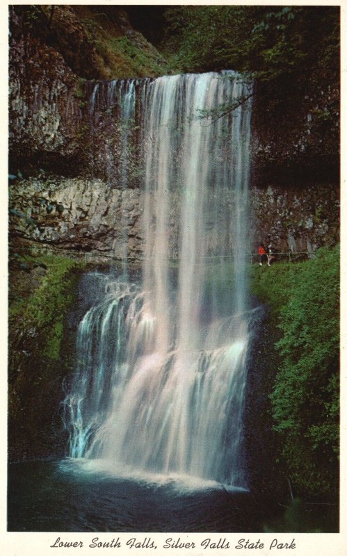 Vintage Postcard Silver Falls Waterfalls State Park Lower South Falls Oregon OR