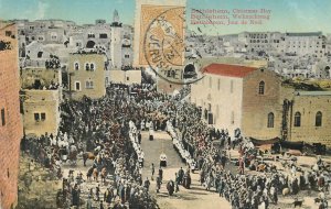 Israel Bethlehem Christmas Day procession 1912 TCV franking stamp old postcard