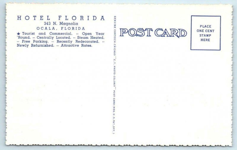 OCALA, Florida FL ~ Roadside HOTEL FLORIDA c1940s Marion County Linen Postcard