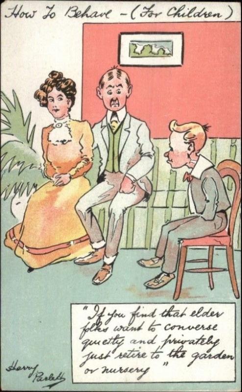 How to Behave For Children - Harry Parlett Comic c1910 Postcard