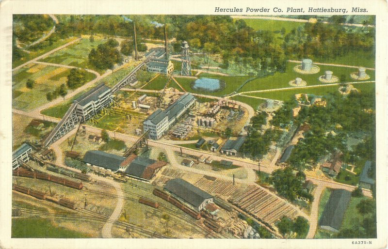 Hattiesburg, Mississippi Hercules Powder Co. Aerial View 1941 Linen Postcard