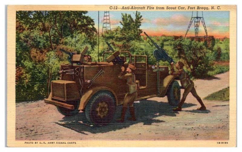 1944 Anti-Aircraft Fire from Scout Car, Fort Bragg, NC Postcard