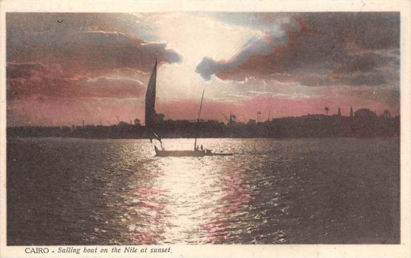 Egypt, Cairo -Sailing boat on the Nile at sunset