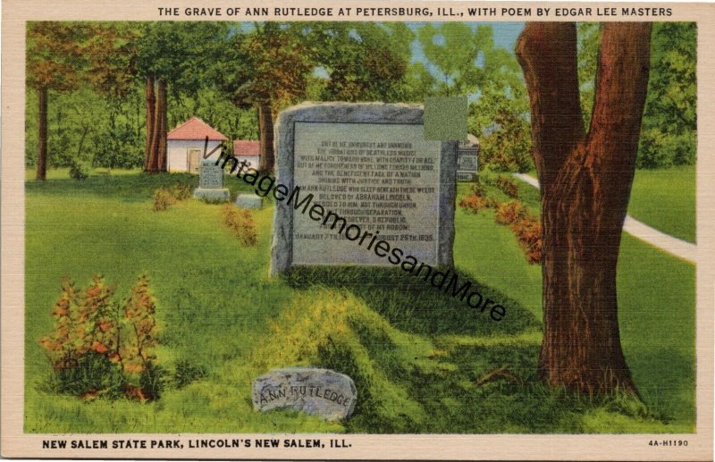 The Grave of Ann Rutledge Lincoln's New Salem IL Postcard PC325