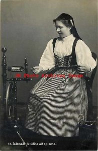 Iceland, Islensk, RPPC, Woman in Native Costume Working, Spinstress