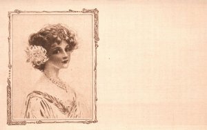 Vintage Postcard Beautiful Lady With Flower In Her Ear Fashioned Hairstyle Frame