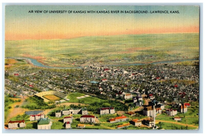 Air View Of University Of Kansas Lawrence KS Hand Drawn Pen Pencil Art Postcard