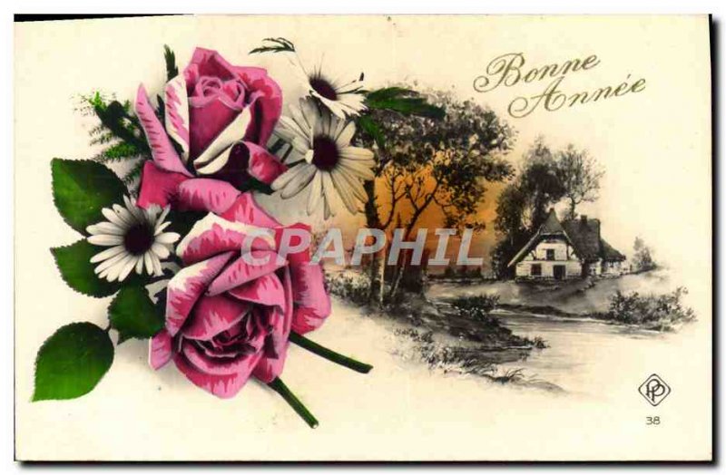 Old Postcard Fantasy Flowers Good year