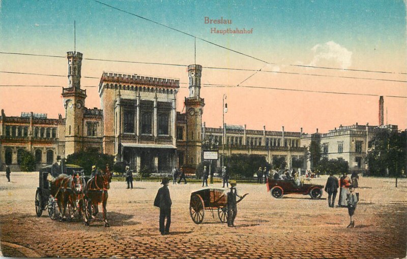 Poland Wrocław Breslau Railway Station vintage postcard