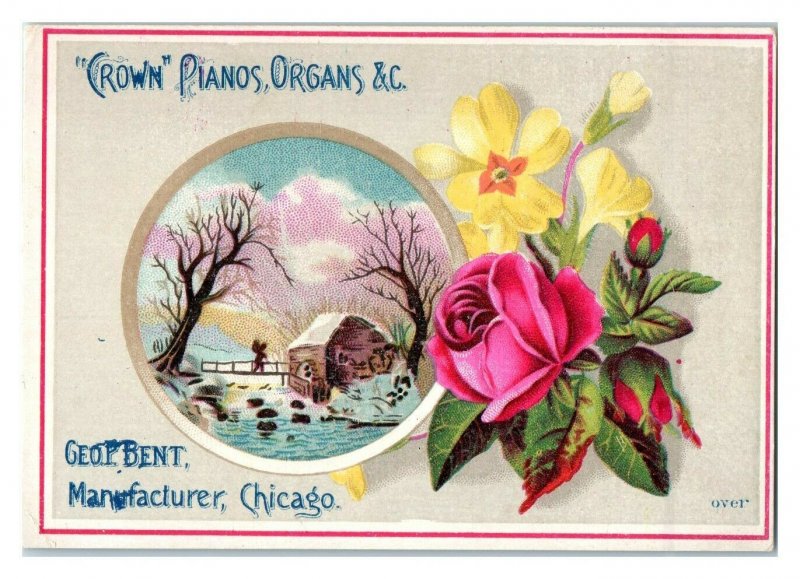 Crown Pianos Organs, Geo. P. Bent, Chicago Victorian Trade Card *VT26