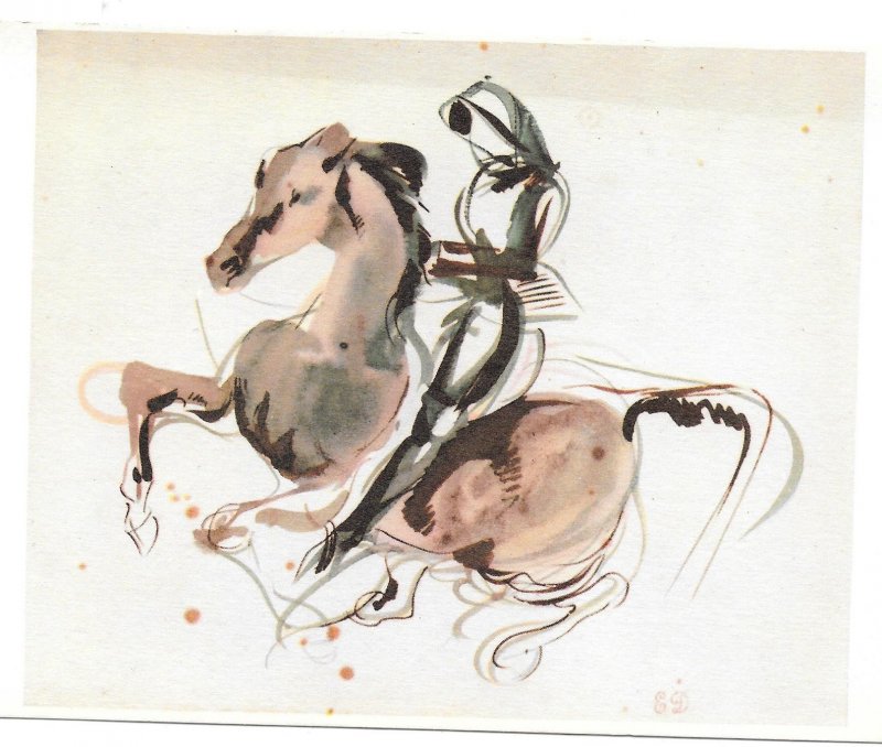 Delacroix Horseman Cavalier Study Drawing Louvre Museum F Hazan 4X6 Postcard
