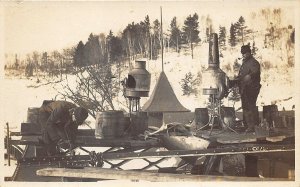 West VA Bridge Repair Crew Steam Engines RPPC Postcard