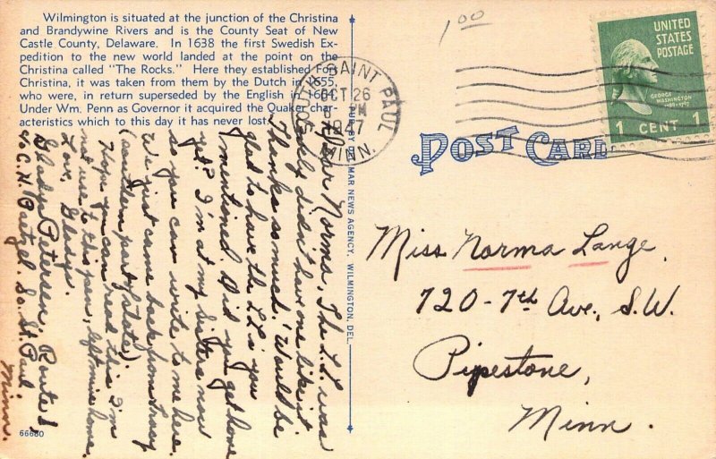 Beautiful Linen Large Letter, Wilmington, DE, Message, Old Postcard