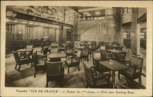 Steamship Ile de France Smoking Room 1st Class c1920s pOstcard