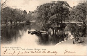Postcard MA Boston Lake Public Gardens Canoes Rotograph Flag Cancel UDB 1906 H17
