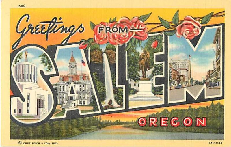 Greetings from SALEM Oregon OR Linen