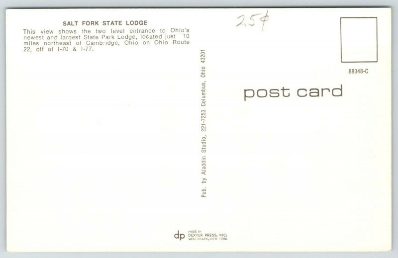 Cambridge (Lore City) Ohio~Salt Fork State Park Lodge~1960s Postcard 
