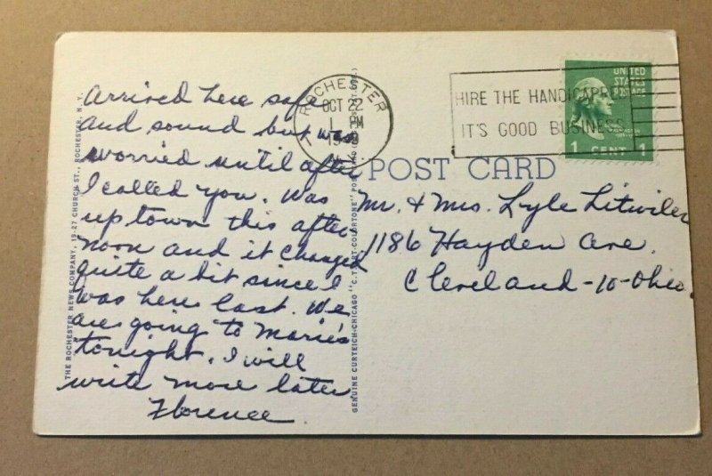 VINTAGE .01 LINEN POSTCARD USED ROCHESTER PUBLIC LIBRARY, ROCHESTER, N.Y