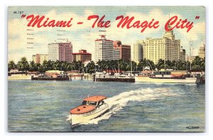 Postcard Miami - The Magic City Boats Shoreline City View c1950's Postmark