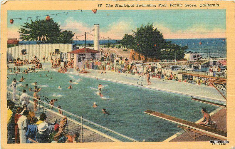 1946 Pacific Grove California Municipal Swimming Pool White Teich postcard 10001