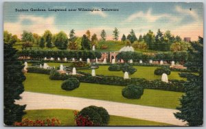 Vtg Wilmington Delaware DE Sunken Gardens Longwood 1940s View Linen Postcard