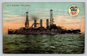 USS New Jersey Battleship Postcard 1906 US Navy Military Ship Vintage