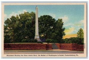 c1950's Mary Mother of Washington Burial Monument, Fredericksburg VA Postcard 