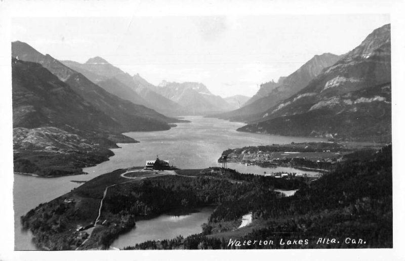 Waterton Lakes Alta Canada Birds Eye View Real Photo Vintage Postcard AA56075