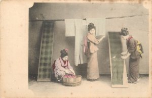 Japan culture & ethnicity Japanese Asian ethnic geishas laundry scene postcard