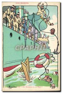 Postcard Old Sailors Illustrator Gervese Boat War One man sea