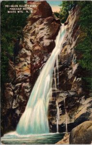 White Mountains NH Glen Ellis Falls Pinkham Notch Linen Cancel WOB Postcard 