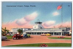 Tampa Florida Postcard International Airport Classic Cars Building c1940 Antique