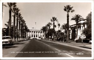Real Photo Postcard High School and Court House in Fairfield, California