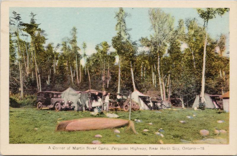 Martin River Camp Ferguson Hwy near North Bay Ontario ON Vintage Postcard D78