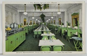 Ocean City NJ Ryans Restaurant Interior View 1940s Postcard P19