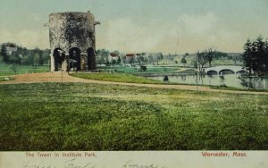 C.1910 The Tower in Institute Park, Worcester, Mass. Vintage Postcard P52