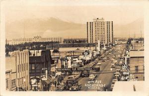 Anchorage AK Street View Store Fronts Old Cars Budweiser Truck RPPC Postcard